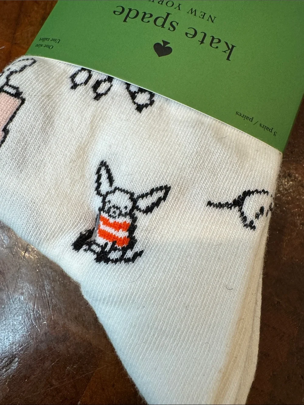 kate spade White Crew Socks with Pink and Black Detail